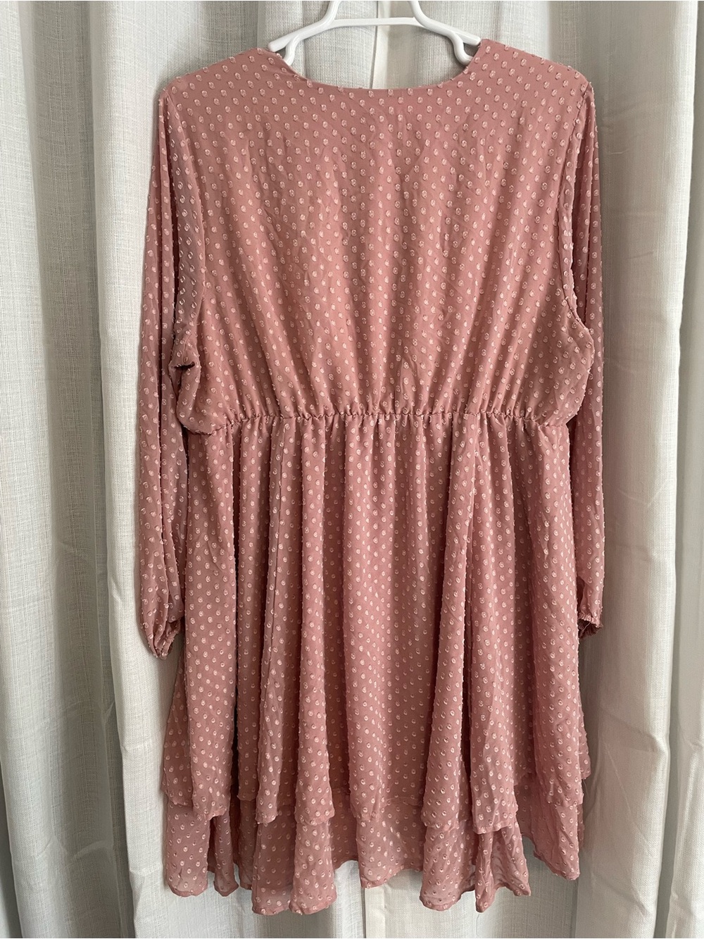 torrid Dusty Rose Polka Dot Tiered Long-Sleeve Dress - Picture 5 of 6